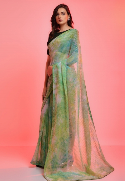 Chiffon light weight Saree in Light green colour 6018