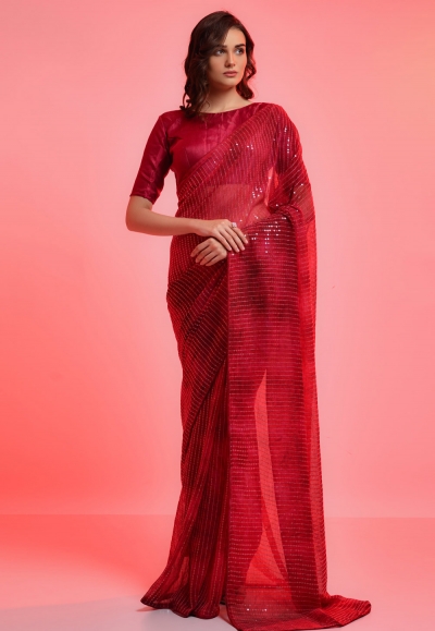 Chiffon light weight Saree in Maroon colour 6020