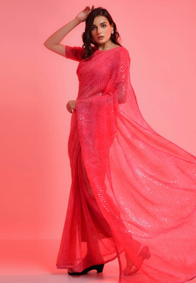 Chiffon light weight Saree in Pink colour 6022