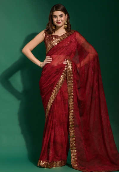Chiffon Saree with blouse in Maroon colour 223