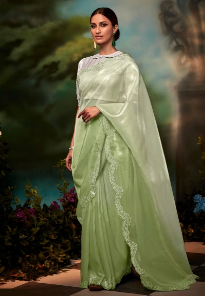 Organza Saree with blouse in Light green colour 5245C