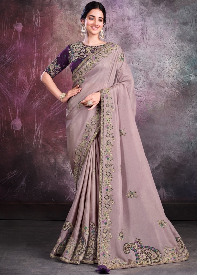 Shimmer silk georgette Saree with blouse in Lavender color