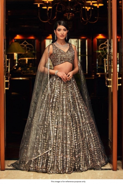 Bollywood Model Grey heavy sequins wedding lehenga choli
