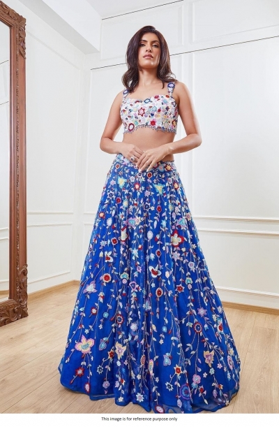 Bollywood Model Blue net wedding lehenga
