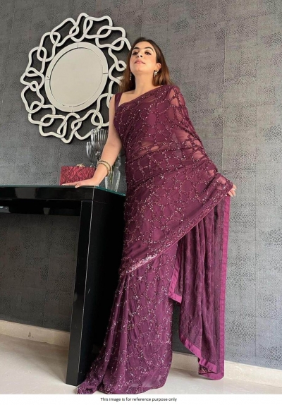 Bollywood Model Wine Rangoli silk sequin saree
