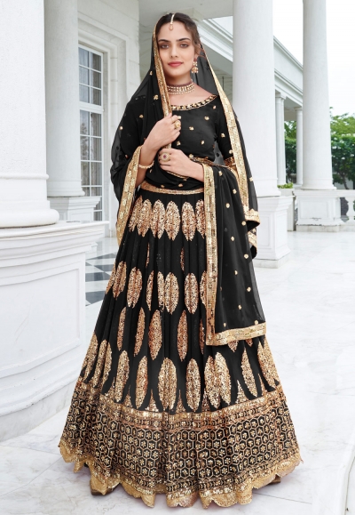 Faux Georgette circular lehenga choli  Black colour 165