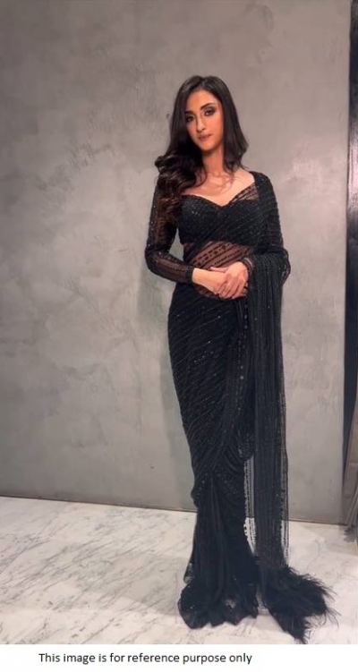 Bollywood model Black net sequins saree