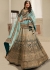 Woven Jacquard silk lehenga choli in Sky blue and Teal Green color