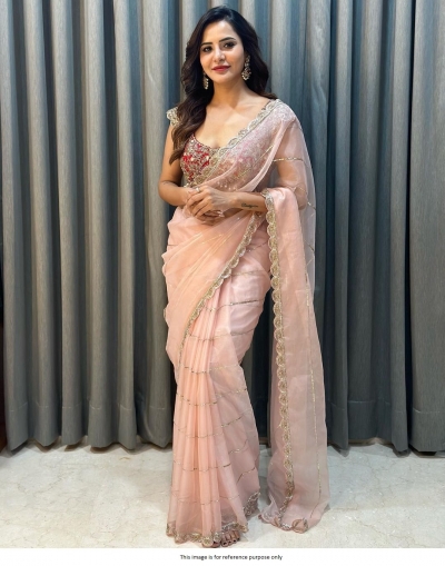 Bollywood Model Organza Peach and Red saree