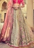 Woven Zari Banarasi silk lehenga choli in Beige and Pink