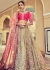 Woven Zari Banarasi silk lehenga choli in Beige and Pink