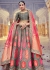 Woven Zari Banarasi silk lehenga choli in Grey and Pink