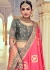 Woven Zari Banarasi silk lehenga choli in Grey and Pink