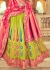 Woven Zari Banarasi silk lehenga choli in Green and Pink