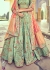 Woven Zari Banarasi silk lehenga choli in Pista Green and Peach