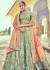 Woven Zari Banarasi silk lehenga choli in Pista Green and Peach