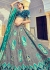 Woven Zari Banarasi silk lehenga choli in Grey and Teal green