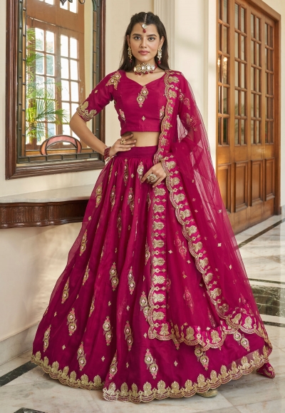 Organza circular lehenga choli in Magenta colour 2404