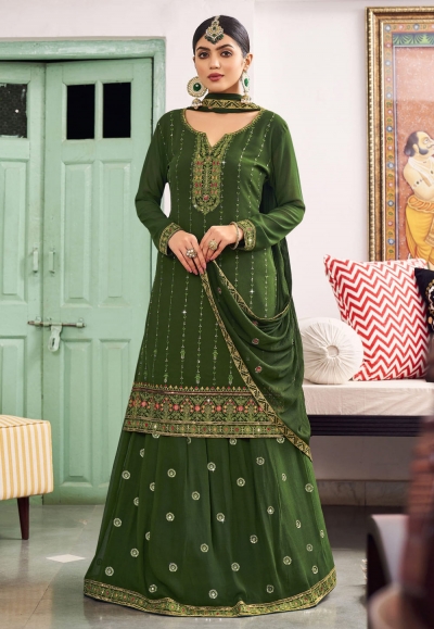 Georgette indo western lehenga choli in Green colour 893