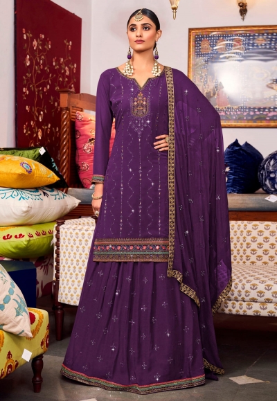 Georgette long choli lehenga in Purple colour 896