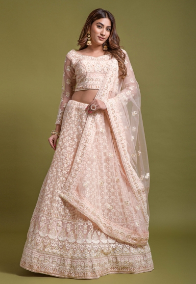 Net a line lehenga choli in Light pink colour 1073