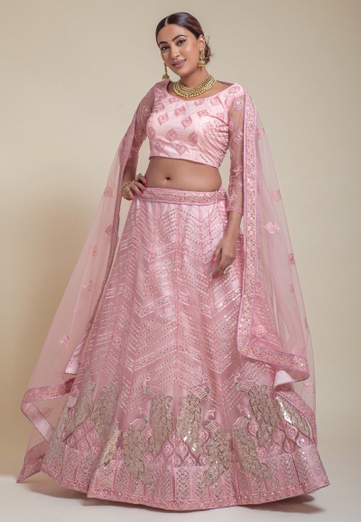 Net a line lehenga choli in Pink colour 1076