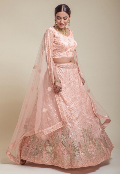Net a line lehenga choli in Peach colour 1075