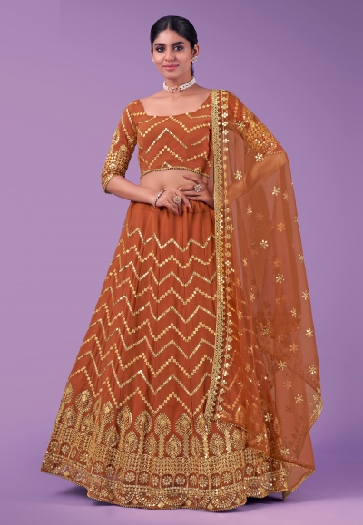 Georgette circular lehenga choli in Rust colour 39001