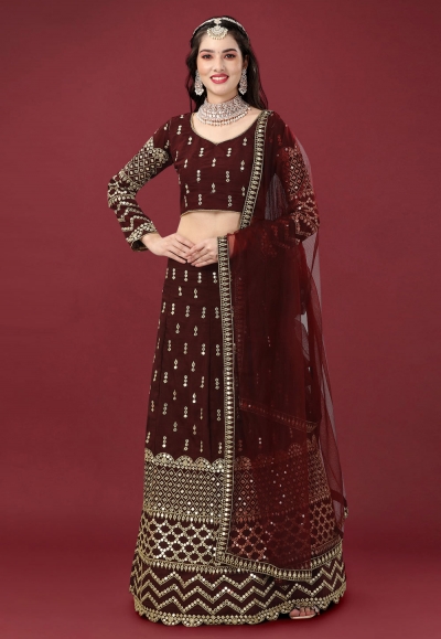 Cotton silk a line lehenga choli in Maroon colour 16003