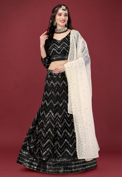 Satin silk a line lehenga choli in Black colour 16004