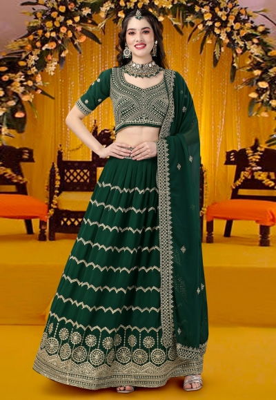 Georgette a line lehenga choli in Green colour 15003