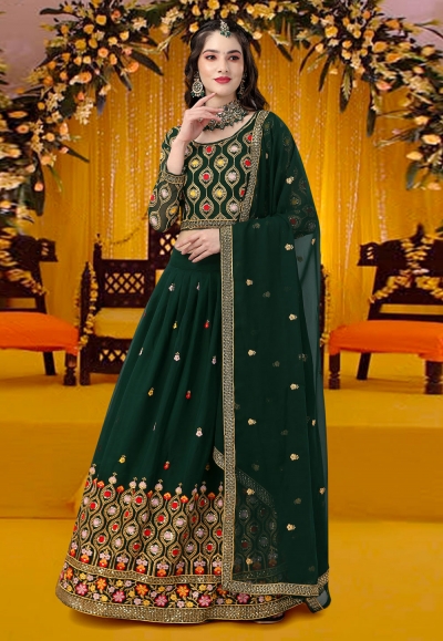 Faux georgette a line lehenga choli in Green colour 15002