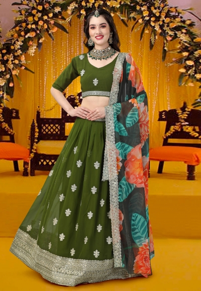 Lycra - Mehndi Lehenga Choli | Mehendi Lehenga - Sarees Palace