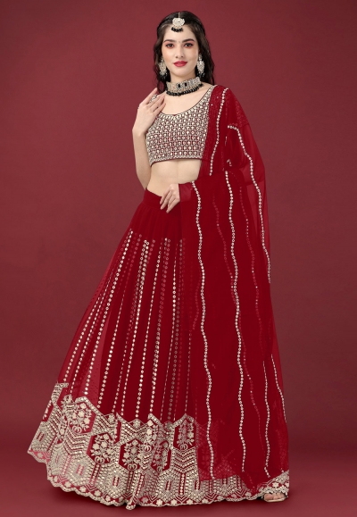 Faux georgette a line lehenga choli in Maroon colour 17003