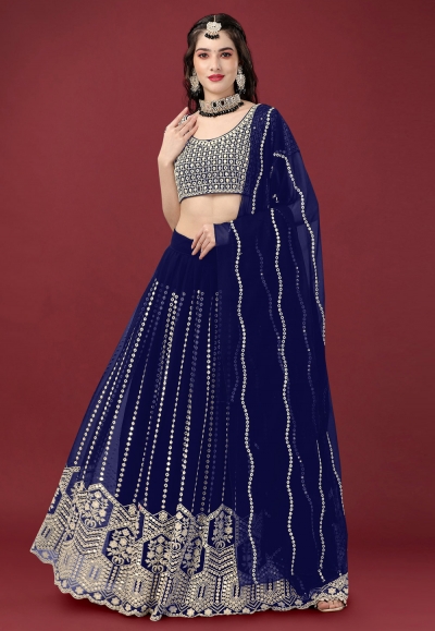 Faux georgette a line lehenga choli in Navy blue colour 17004