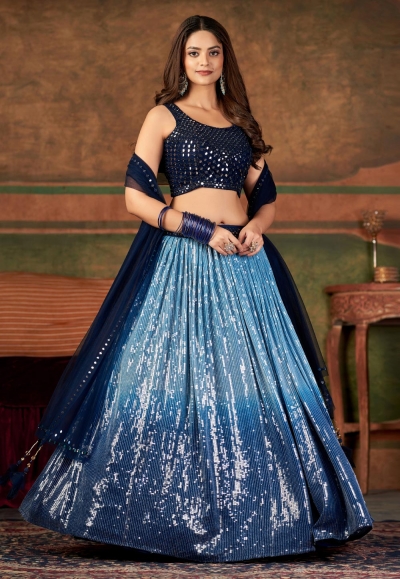 Georgette circular lehenga choli in Sky blue colour 3001