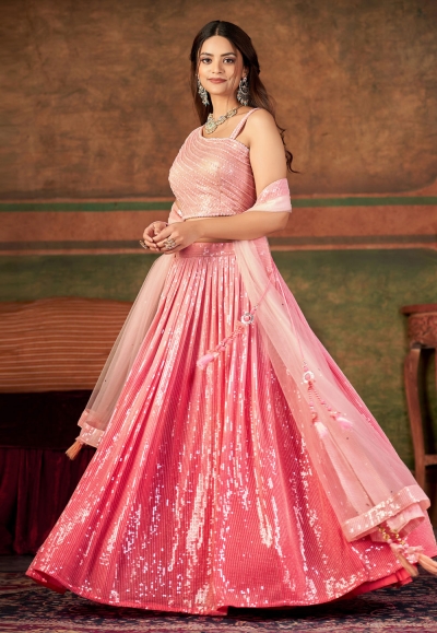 Georgette circular lehenga choli in Pink colour 3003