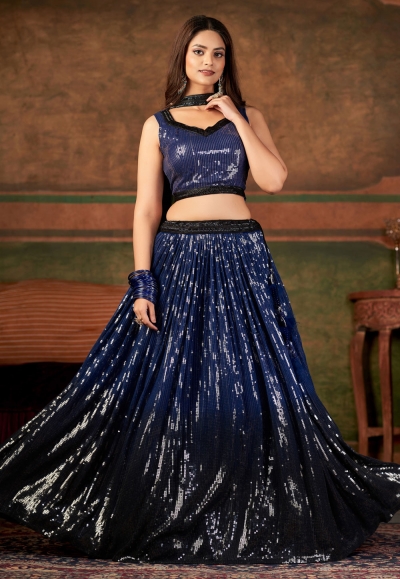 Georgette circular lehenga choli in Navy blue colour 3004