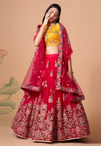 Soft net circular lehenga choli in Magenta colour 7323