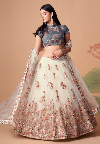 Soft net circular lehenga choli in Off white colour 7322