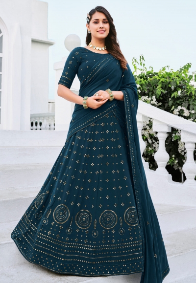Georgette a line lehenga choli in Teal colour 161