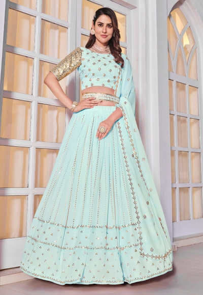 Georgette a line lehenga choli in Sky blue colour 169