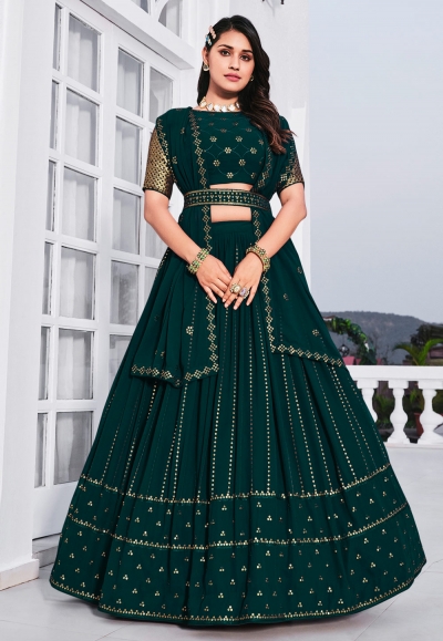 Georgette a line lehenga choli in Green colour 163