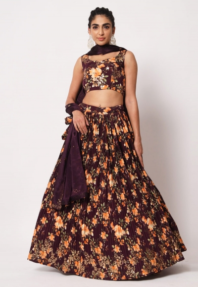 Art silk floral lehenga choli in Wine colour 2293