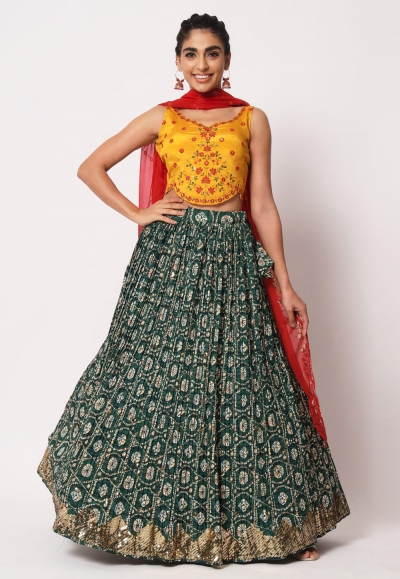 Art silk a line lehenga choli in Green colour 2294