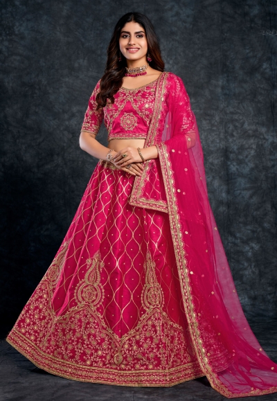 Silk circular lehenga choli in Magenta colour 3801