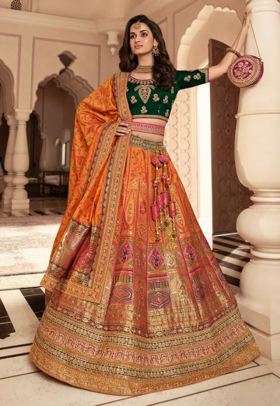 Banarasi silk circular lehenga choli in Orange colour 10232