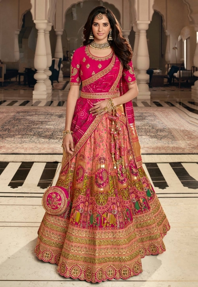 Banarasi silk circular lehenga choli in Pink colour 10235