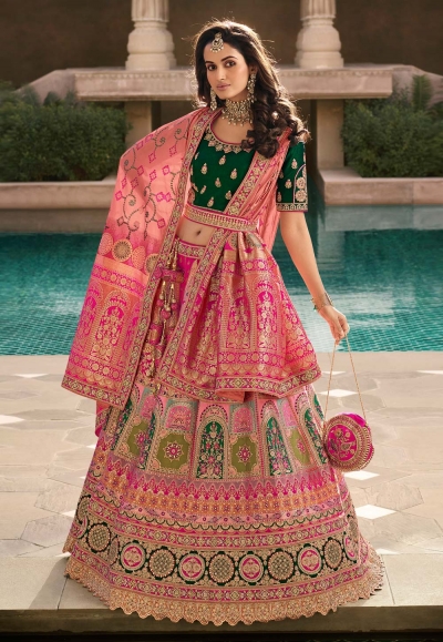 Banarasi silk circular lehenga choli in Pink colour 10238