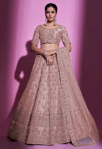 Silk a line lehenga choli in Peach colour 34015